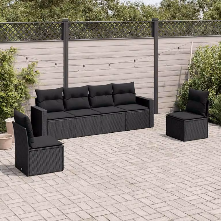 vidaXL Set Divano da Giardino a L composto da 6 pezzi con Cuscini Neri in Polyrattan e Struttura in Acciaio Verniciato a Polvere
