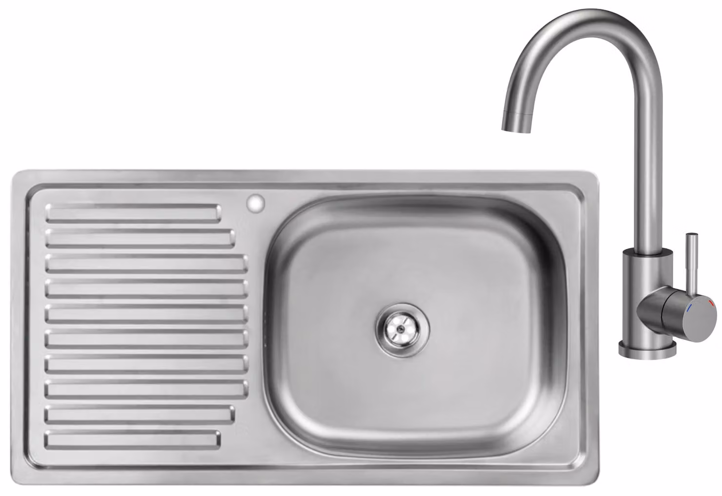 VBChome Lavello in acciaio inox con rubinetto 75x40x14 cm Lavello da cucina in acciaio inox liscio con foro per rubinetto Lavello con sgocciolatoio sul lato sinistro Sifone Lavello con rubinetto Inox