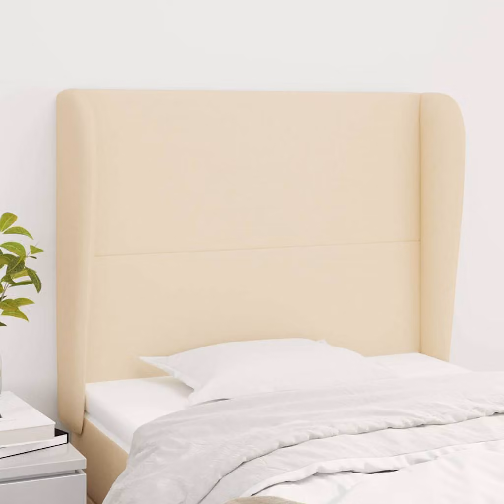 Testiera ad orecchio vidaXL in tessuto beige con struttura in legno L: 93 cm, P: 23 cm, H: 118-128 cm