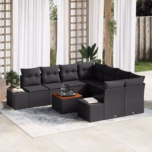 Set Divano da Giardino 9 pz Nero polyrattan 3347940