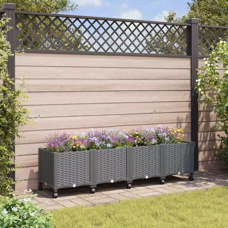 Vaso da giardino con ruote vidaXL in plastica grigio chiaro L: 160 cm, P: 40 cm, H: 44 cm