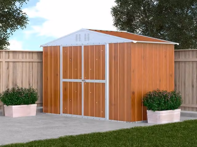 Box in lamiera casetta attrezzi giardino Acciaio Zincato 327x155cm x h2.15m - 114KG - 5.06mq - LEGNO