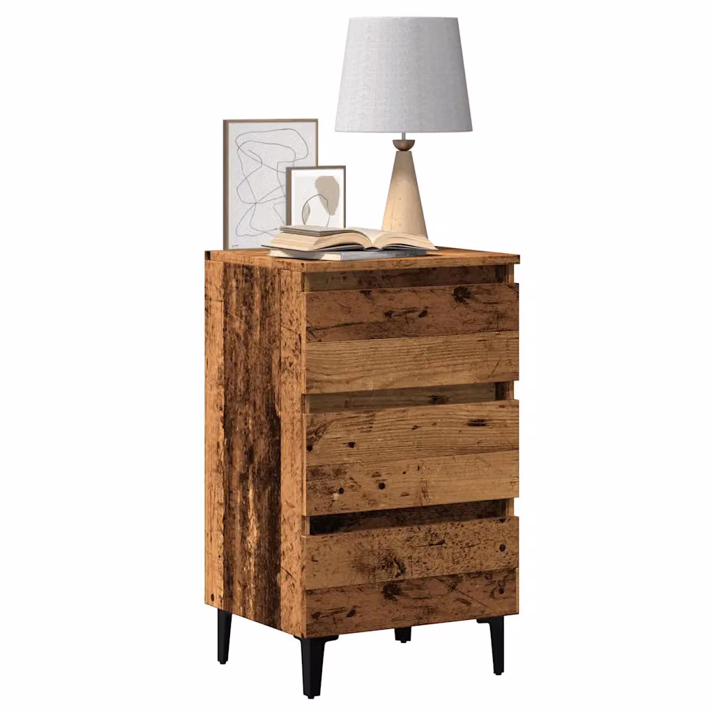 Comodino vidaXL in stile industriale con gambe in metallo e legno antico, colore marrone, L: 40 cm, P: 35 cm, H: 69 cm
