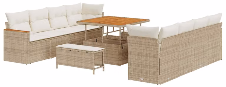 Set Divano da Giardino 11 pcs Beige polyrattan