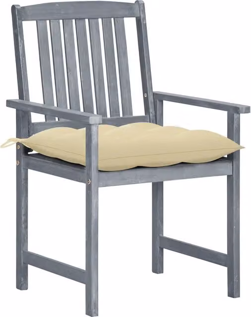 Set di 2 sedie da giardino con cuscini vidaXL in legno massello di acacia grigio e beige con braccioli