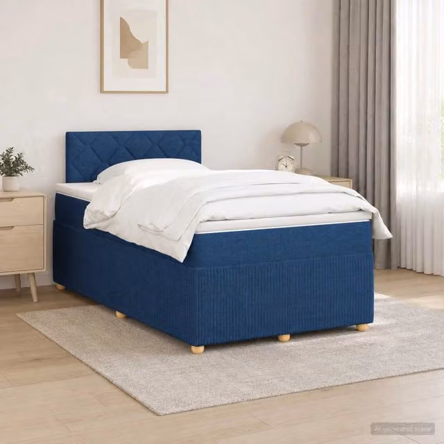 Letto box spring ibrido vidaXL con materasso a molle insacchettate e base contenitore, colore blu e bianco, L 120 x P 200 cm