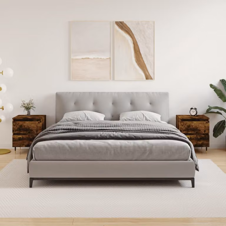 Set di 2 comodini moderni vidaXL in legno multistrato Rovere Fumo, L 40 cm x P 35 cm x H 50 cm