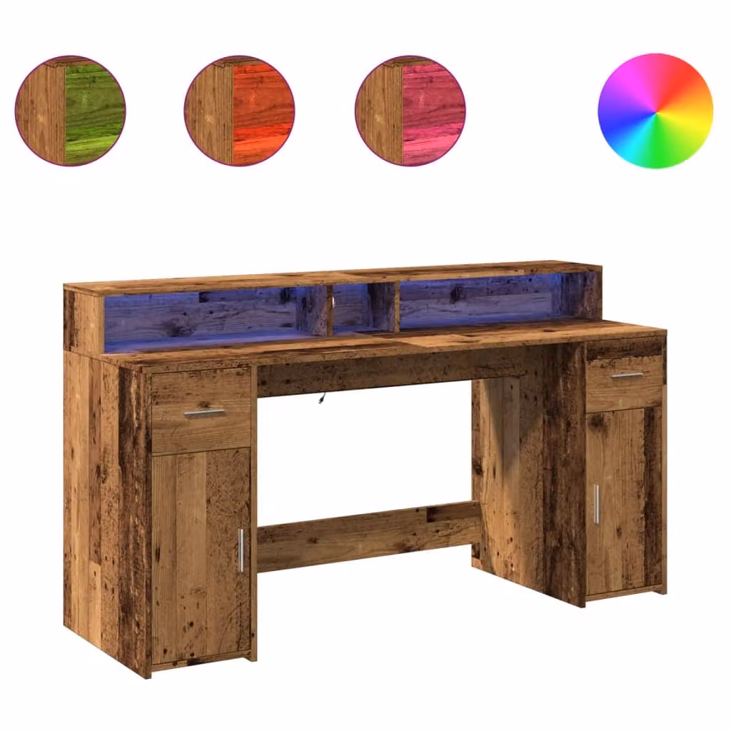 Scrivania con Luci LED Legno Antico 160x55x91 cm in Multistrato
