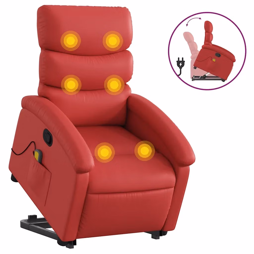 Poltrona Alzapersona Reclinabile con Assistenza Elettrica vidaXL in Similpelle Rossa per Senior – 2