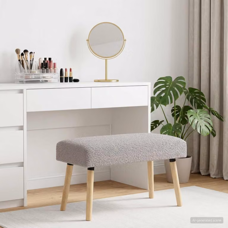Panchina moderna vidaXL in tessuto bouclé grigio, L: 80 cm, P: 40 cm, H: 46 cm