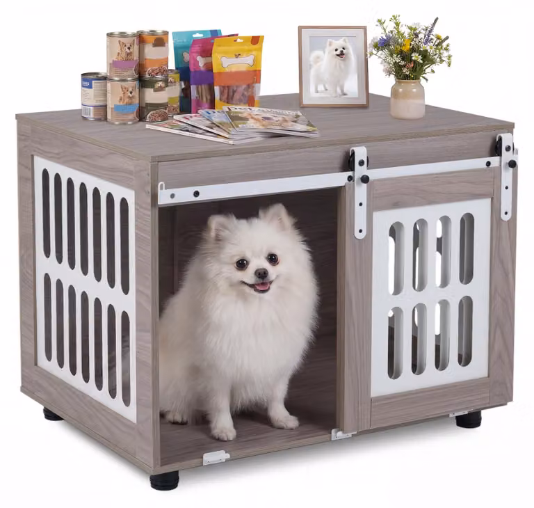 COSTWAY Gabbia per cani, gabbia con porta scorrevole chiudibile a chiave e 2 finestre laterali, cuccia per cani da interno, 80x56x62,5 cm, grigio
