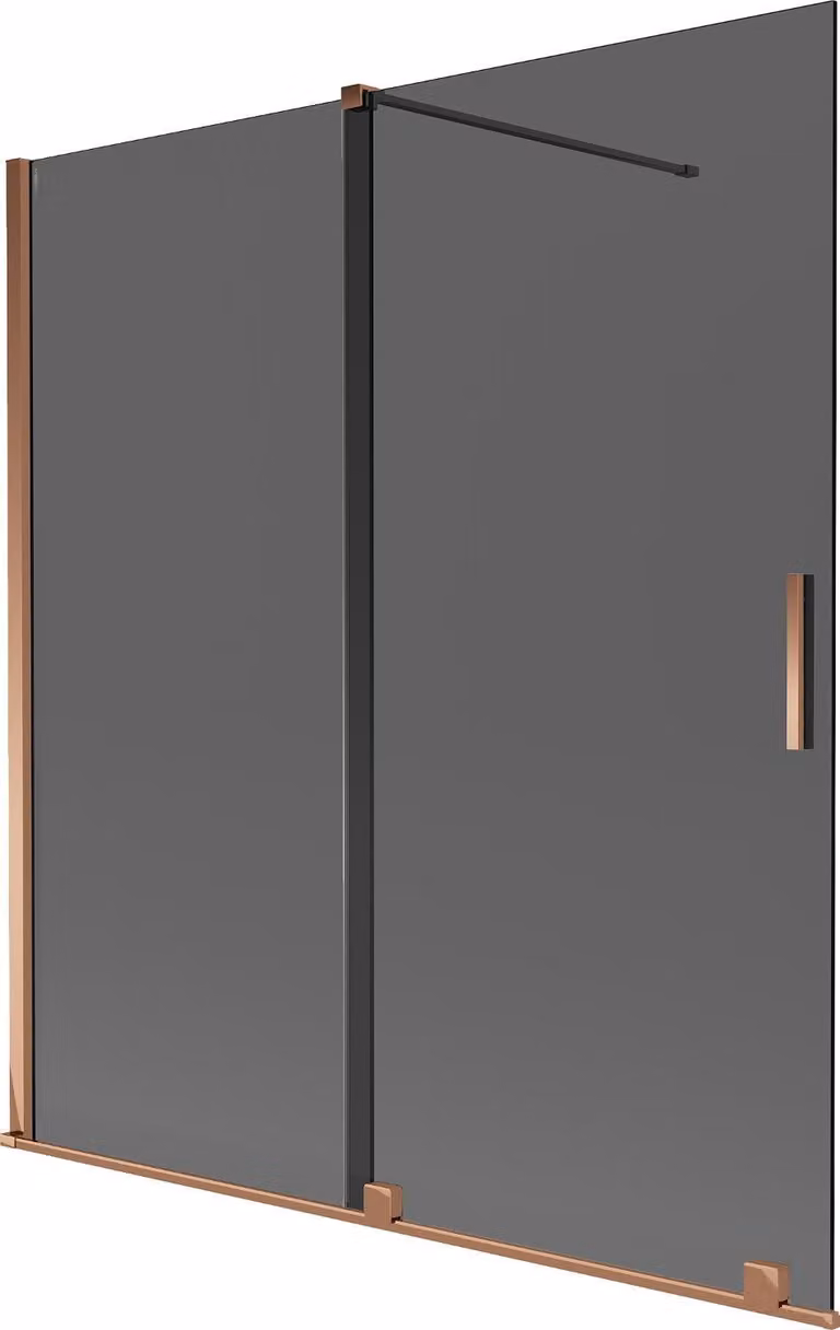 Mexen Velar paravento da vasca 2-ante scorrevole 150 x 150 cm, grafite, oro rosa - 896-150-000-41-60
