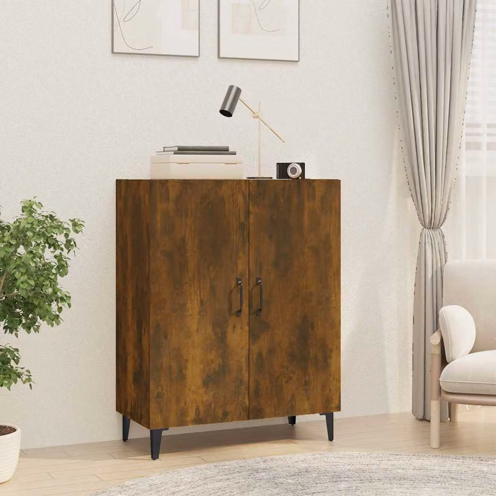 Credenza vidaXL in Rovere Fumo e Legno Multistrato, L: 70 cm, P: 34 cm, H: 90 cm