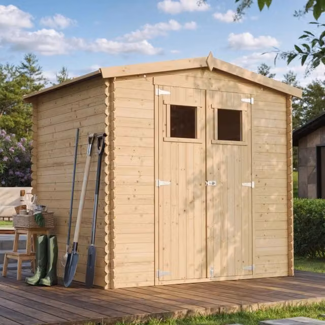 Casetta da Giardino in Legno TIMBELA M369 Grigio e Beige con Finestra, Superficie 4,33 m2