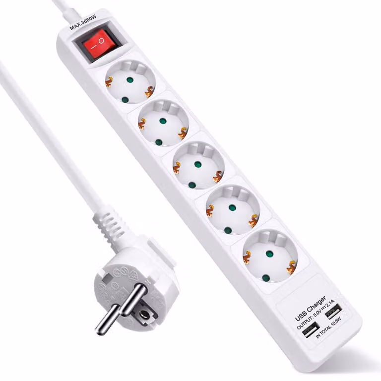 Ciabatta multipresa EXTRASTAR con 5 prese e 2 porte USB, prolunga
