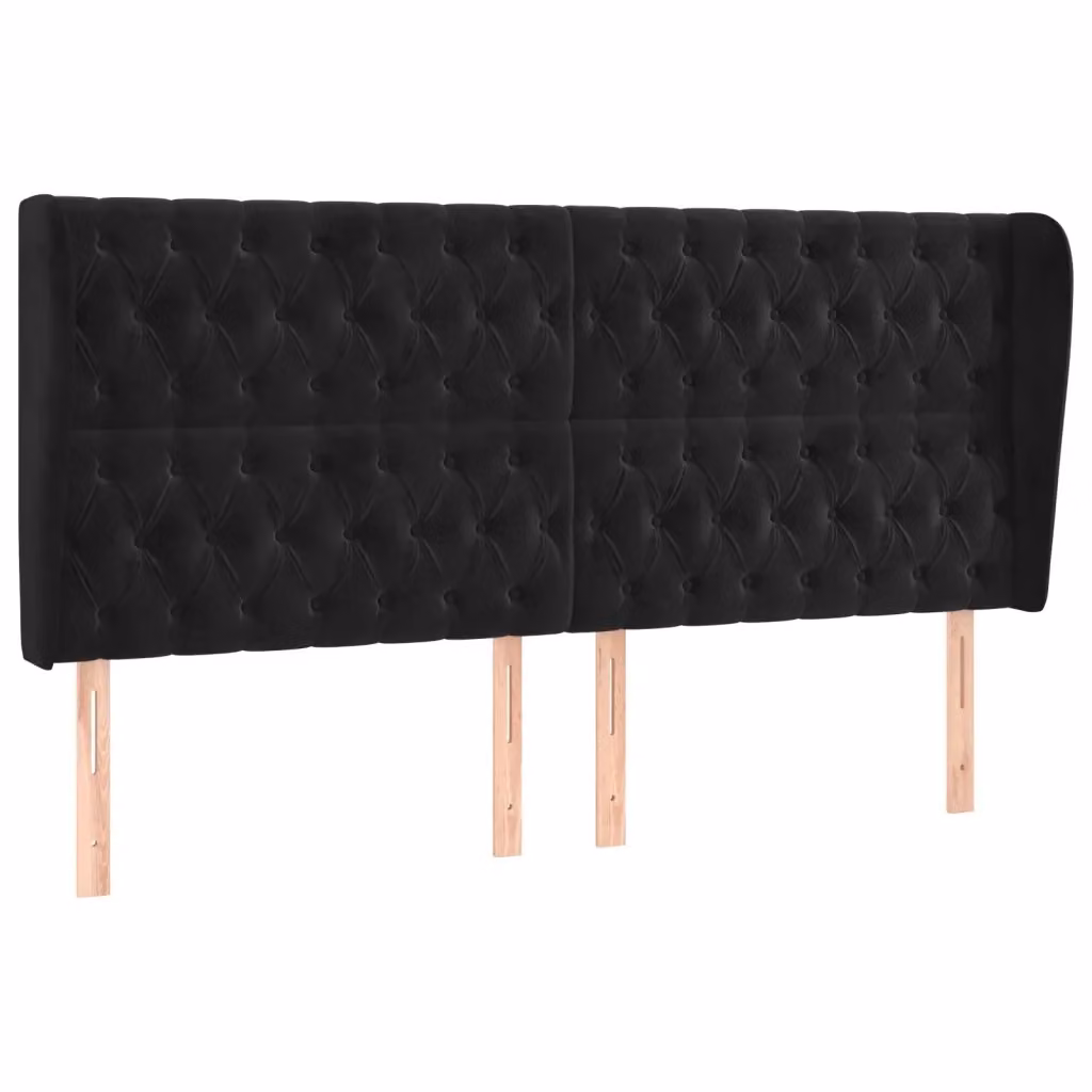 Testiera ad orecchio vidaXL in velluto nero con struttura in legno e MDF, L: 203 cm, P: 23 cm, H: 118/128 cm – 2