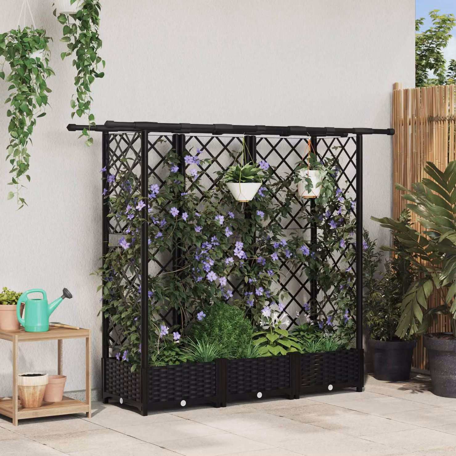 Letto rialzato con griglia e tetto vidaXL, colore nero, L 164 x P 40 x H 121 cm