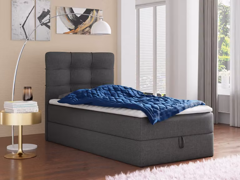 Letto boxspring Best Mini con contenitore e coprimaterasso - Letto singolo con materasso Bonell e coprimaterasso, letto imbottito, letto, camera da letto (grigio scuro (Inari 94), 80 x 200 cm)