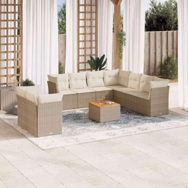 Maison Exclusive - Set da giardino 11 pezzi con cuscini in polyrattan beige