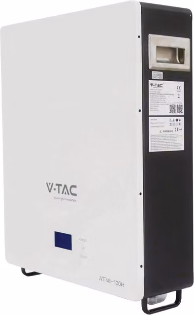 Batteria di accumulo al litio-ferro-fosfato V-TAC da 5.12 kWh con BMS integrato per inverter fotovoltaici, 51.2V 100Ah, colore bianco