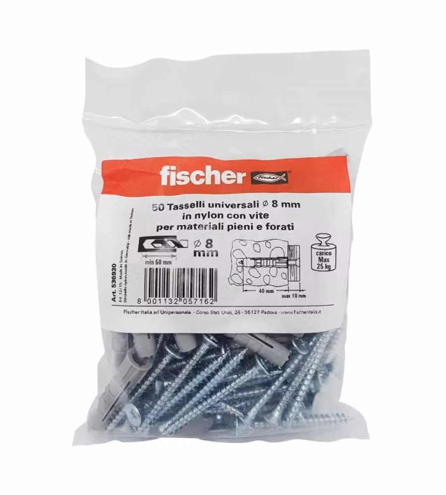 Fischer Kit di 50 Tasselli Universali in Nylon da 8 mm con Viti a Croce da 50 mm – 2
