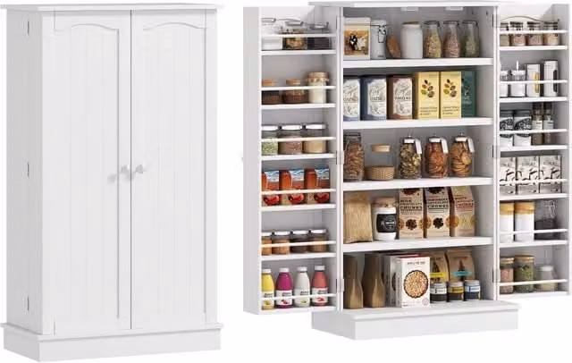 Armadio da cucina Minimal con ante, ripiani e porta spezie, bianco, L: 60 cm, P: 30 cm, H: 104 cm – 1