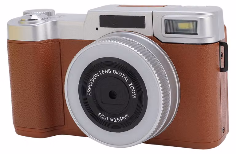 Fotocamera digitale 4K, autofocus, 64 MP, vlog, con fotocamera da viaggio da 2,8 pollici e schermo ribaltabile a 180 gradi per la fotografia, marrone