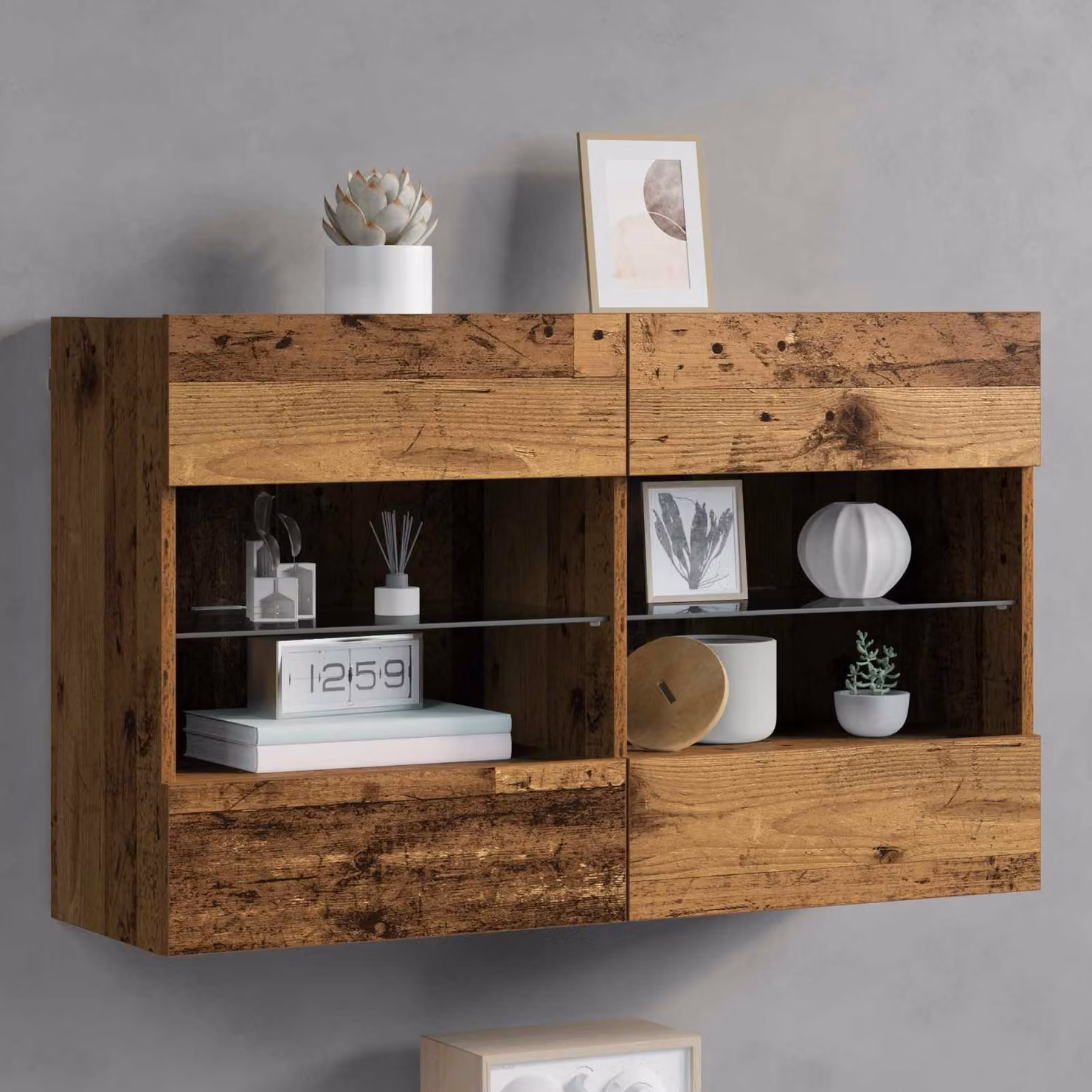Mobile TV da parete vidaXL in legno vecchio marrone con illuminazione integrata L: 98,5 cm, P: 30 cm, H: 60,5 cm