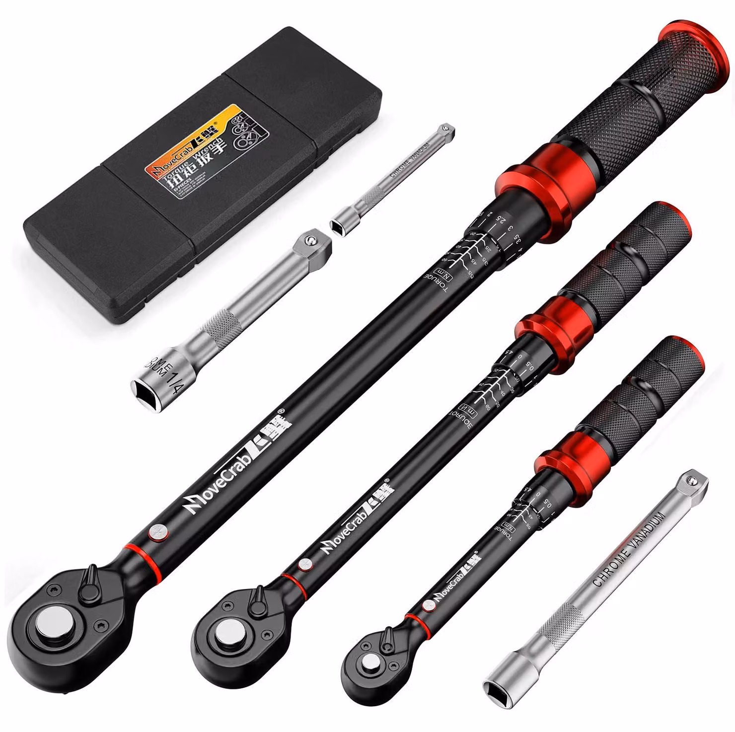 Set di chiavi dinamometriche - M002: chiave dinamometrica meccanica - 6 pezzi - 5–220 Nm - Manico antiscivolo - Adatta per biciclette, motociclette e automobili - Realizzata in lega