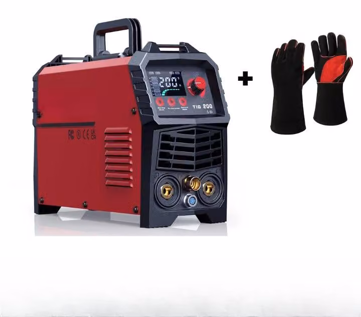 Saldatrice inverter 2-in-1 TIG e MMA, 200 ampere, con guanti da saldatura