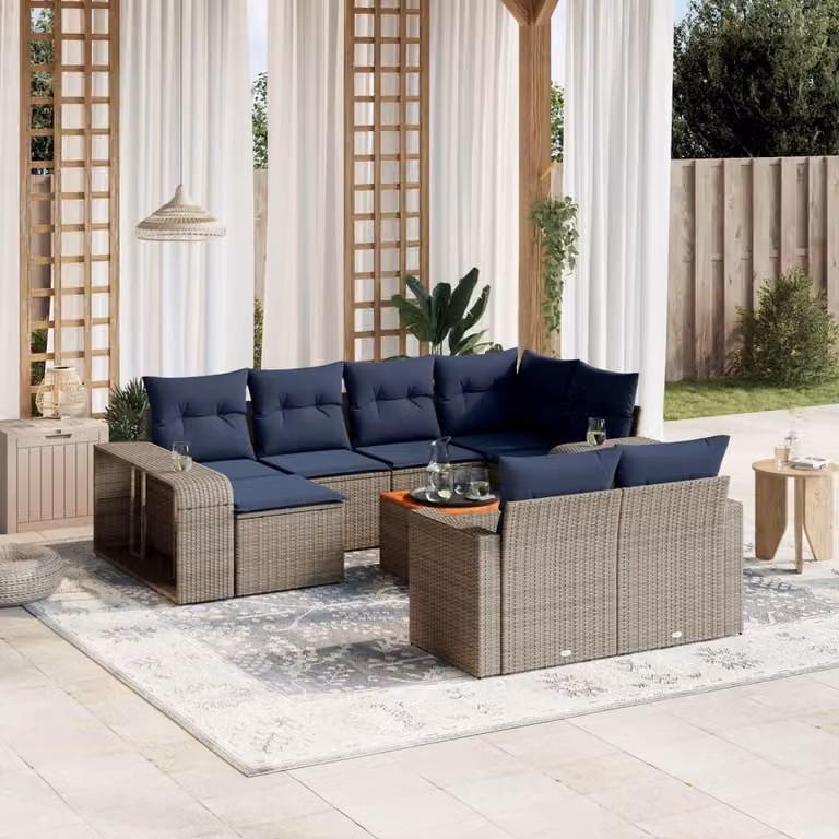 Maison Exclusive - Set da giardino 11 pezzi con cuscini, grigio, polyrattan