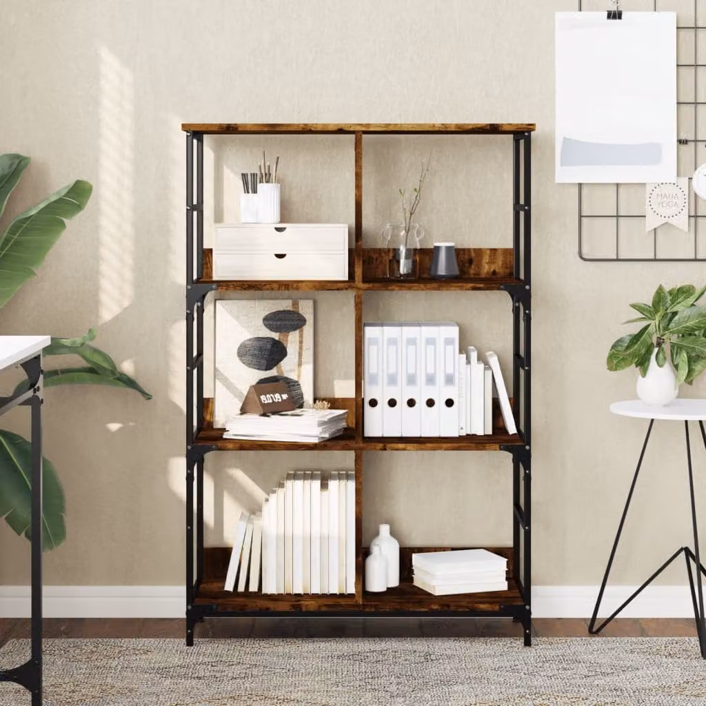 Libreria in stile industriale vidaXL in legno e metallo, colore rovere, L 78,5 cm x P 33 cm x H 117,5 cm