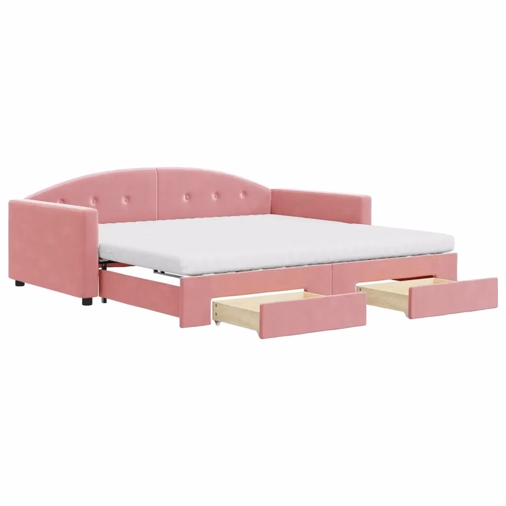 Divano Letto Estraibile con Cassetti vidaXL in Velluto Rosa per Soggiorno e Camera da Letto L/P/H: 100 x 200 cm – 2