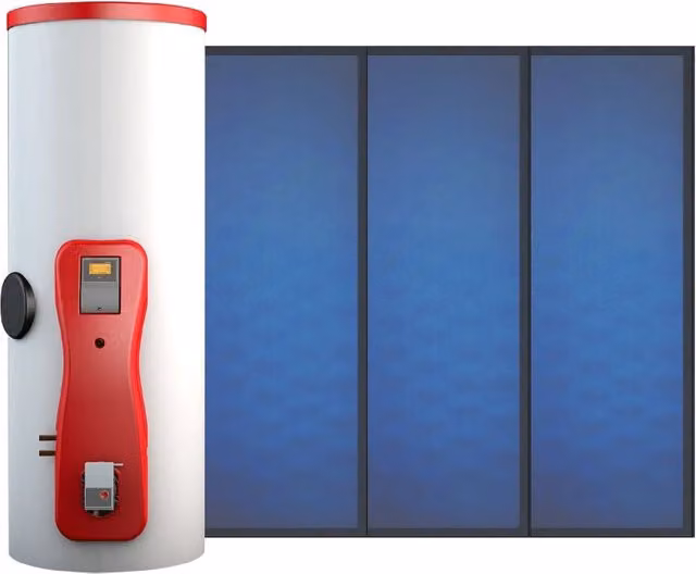 Sistema Solare Termico Pleion per produzione ACS con bollitore ECO COMPACT da 509 litri e 2 collettori piani UNIKO21, alta efficienza, completo di sistema di fissaggio