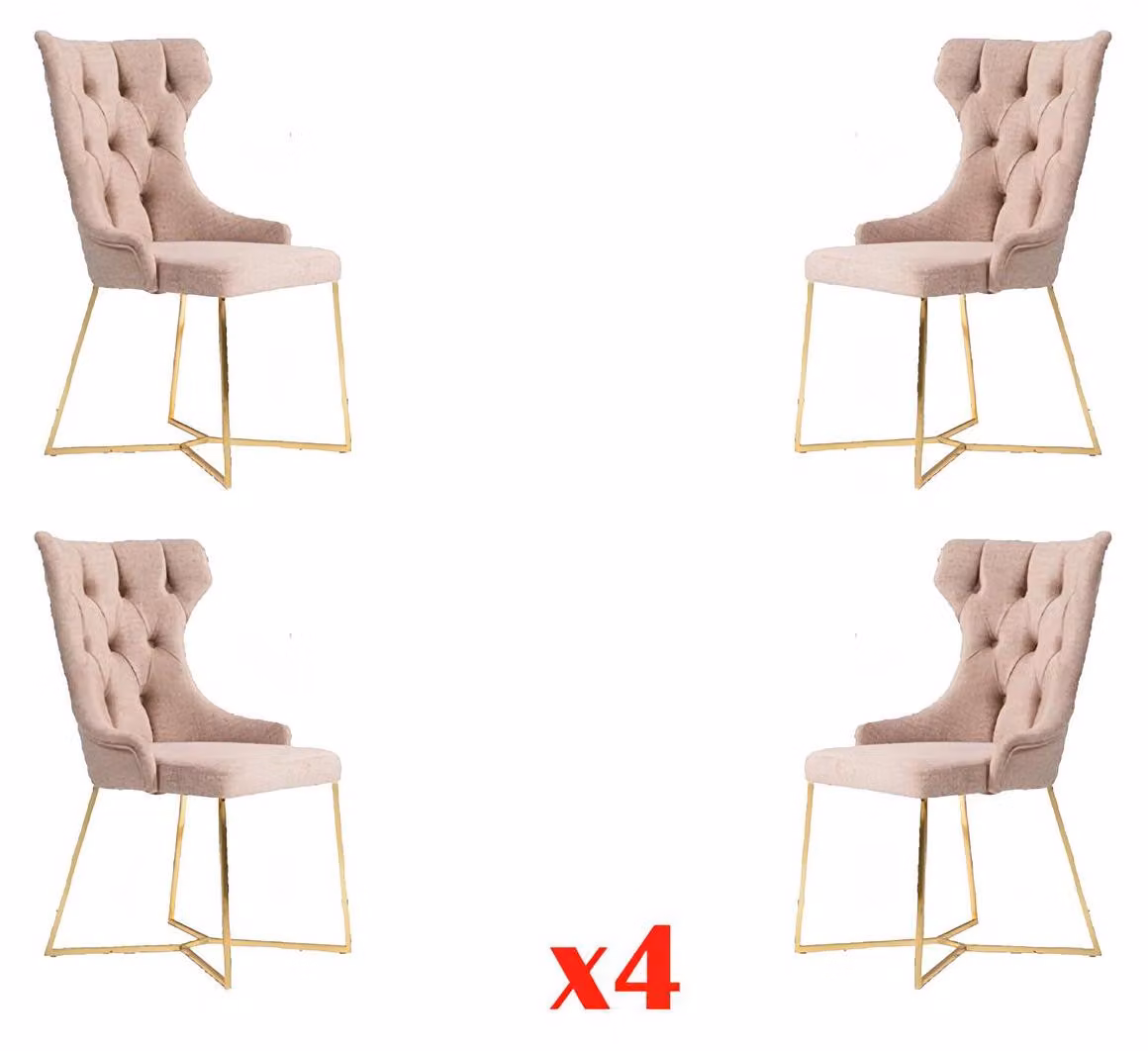 Set 4x Chesterfield Designer Massivholz Stuhl Esszimmerstuhl Designer Polster