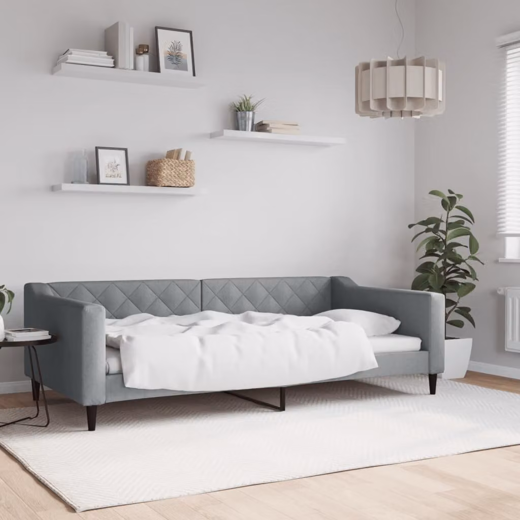 Letto da giorno moderno vidaXL in tessuto grigio con struttura a doghe in legno, L 200 cm x P 100 cm x H 67 cm