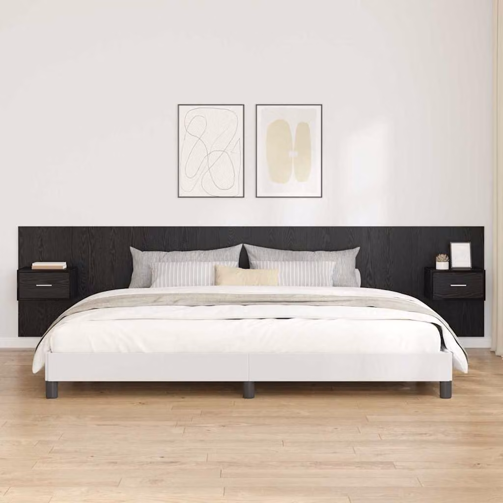 Set di 3 pezzi Testata con Comodini e Mensole Integrati vidaXL in Legno Ingegnerizzato e Metallo, Colore Nero Opaco