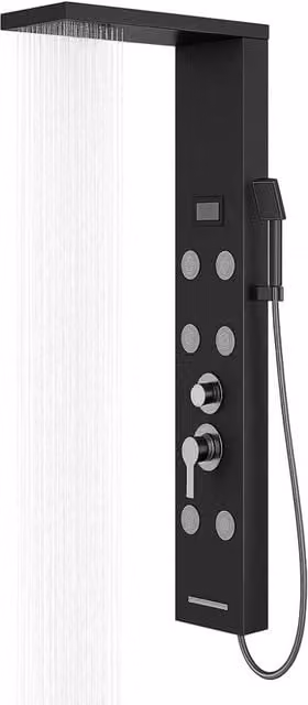 Colonna doccia York in acciaio con 4 funzioni, display controllo temperatura e soffione rain, finitura nero opaco