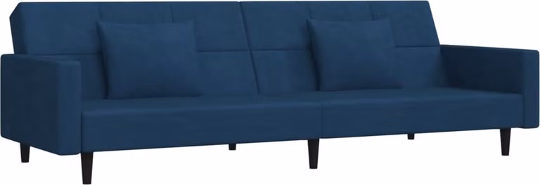 Divano Letto a 2 Posti con 2 Cuscini Blu in Velluto