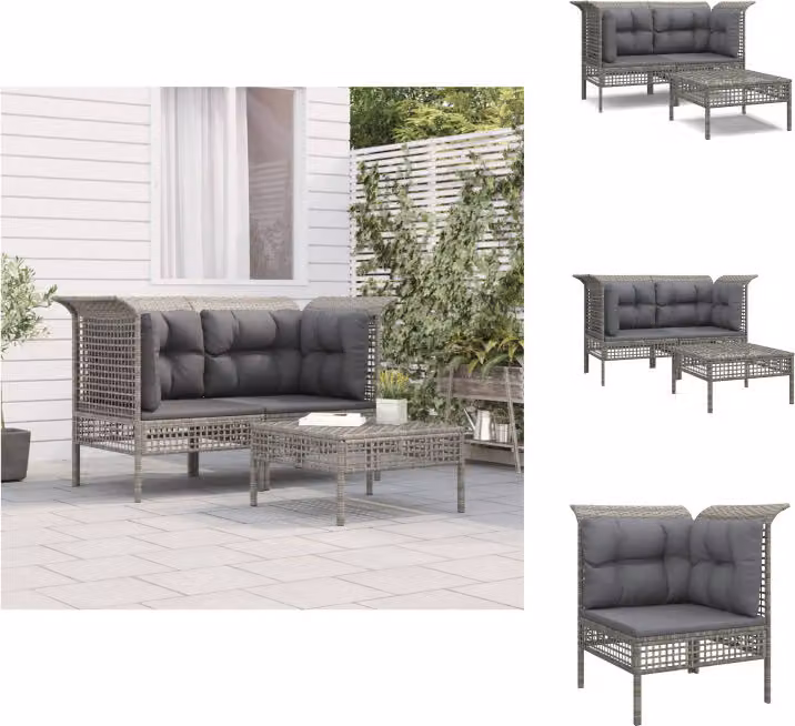 vidaXL Set 3 pezzi da giardino con cuscini in poly rattan grigio - Set di mobili da giardino