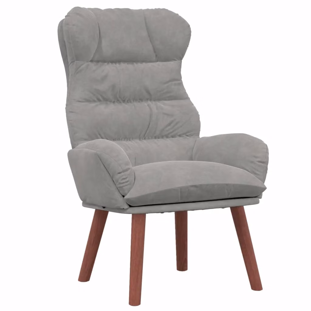 Poltrona Lounge in Velluto Grigio Chiaro con Braccioli e Struttura in Legno di Gomma L: 69 cm, P: 74 cm, H: 93 cm – 2
