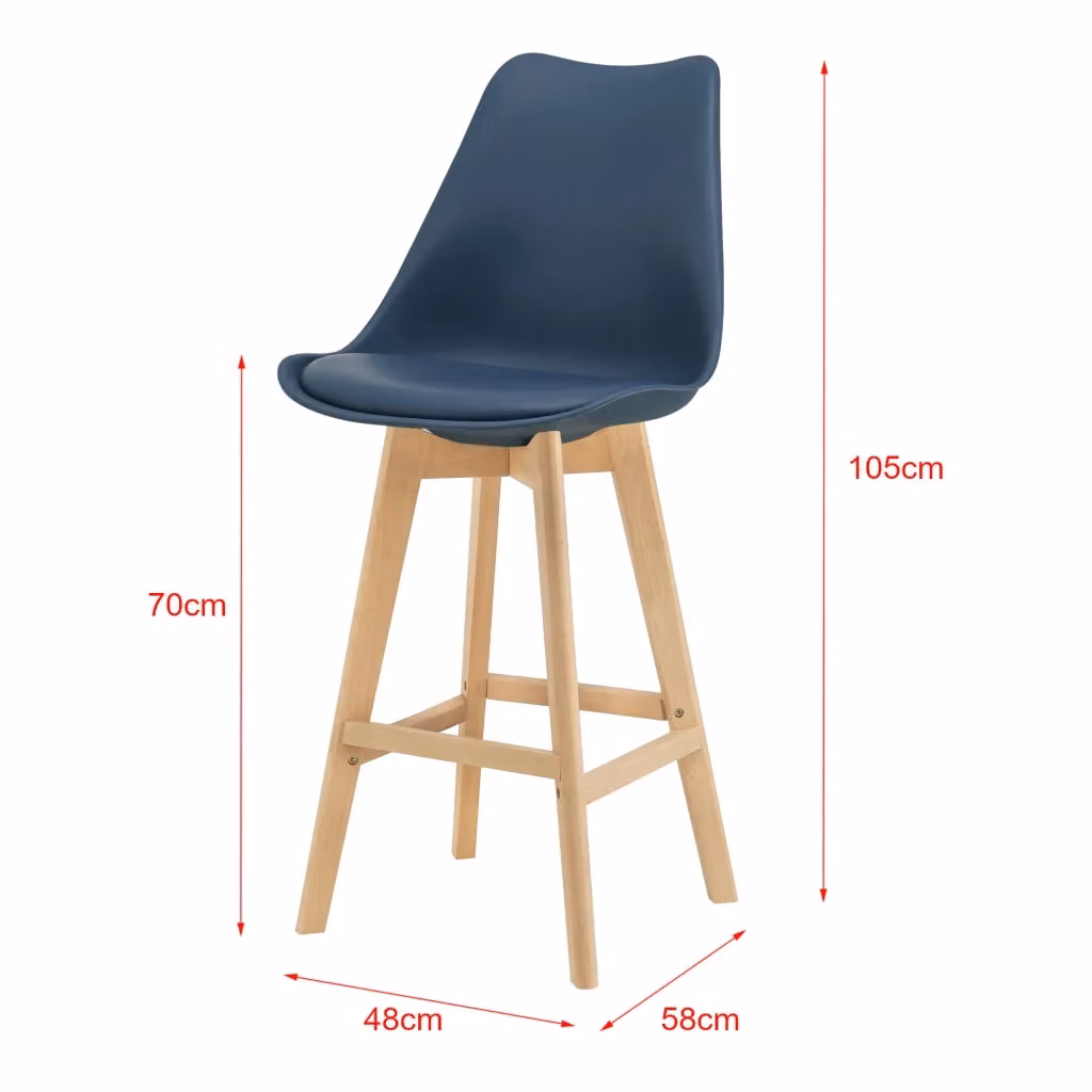 Set di 2 Sgabelli da Bar Lublin en.casa con Seduta Imbottita in Finta Pelle Blu e Gambe in Faggio – 2