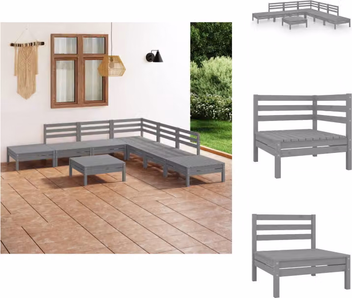 vidaXL set salotto da giardino 8 pezzi pino massiccio grigio - Set di mobili da giardino