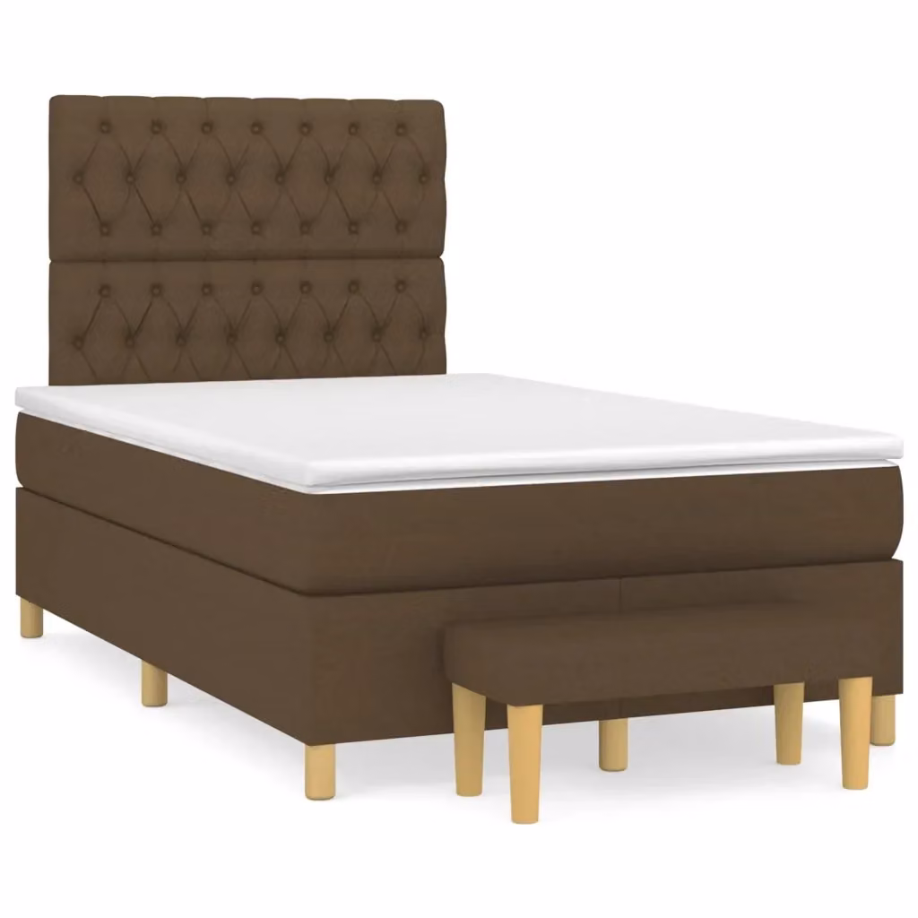 vidaXL Giroletto a Molle Ibrido con Materasso in Tessuto Marrone e Bianco L/P/H: 120 x 200 cm – 2