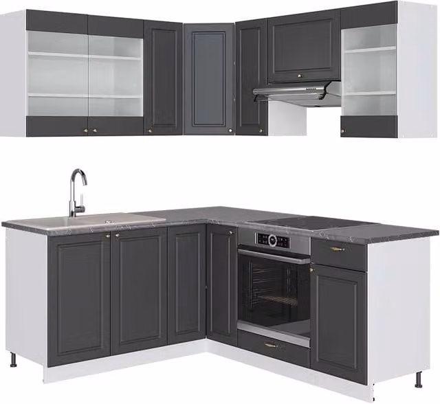 Cucina angolare moderna Fame-Line Vicco, Antracite, Oro e Bianco, L/P/H: 190 x 160 x 230,6 cm