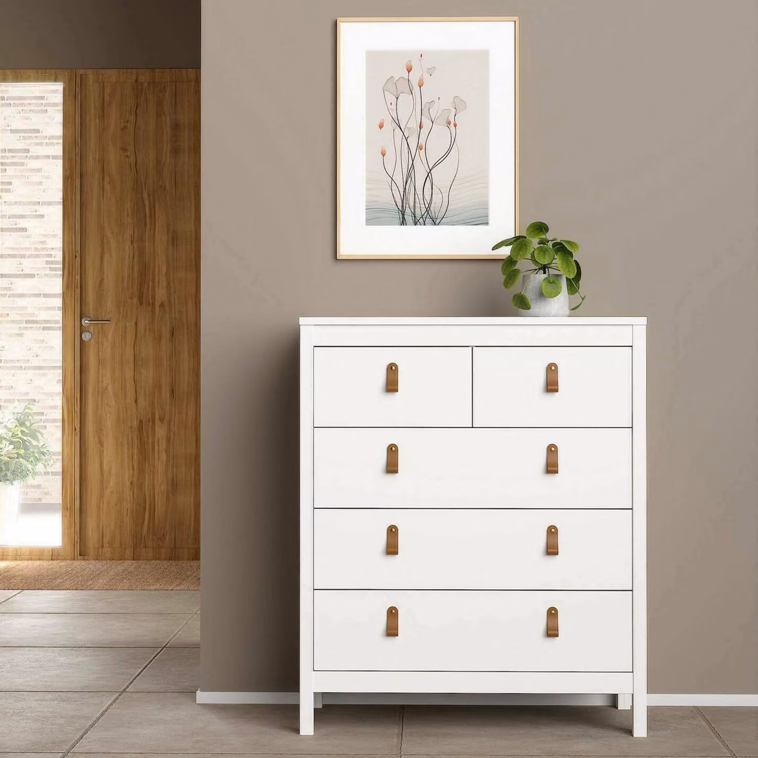 Dmora Cassettiera Alulim 48x82.3x98.9h cm Bianco, 5 Cassetti Apertura Scorrevole