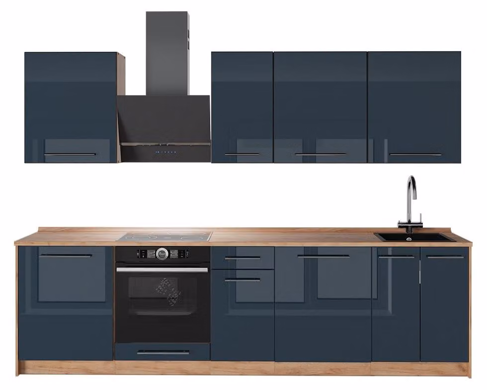 Cucina componibile Vicco Fame-Line Blu scuro lucido/Rovere dorato 280 cm, PL Rovere, Model 65740