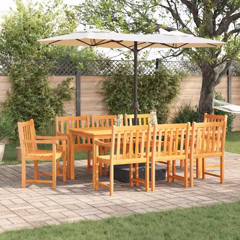 Set da pranzo per giardino e terrazza vidaXL in legno di acacia marrone, 9 pezzi