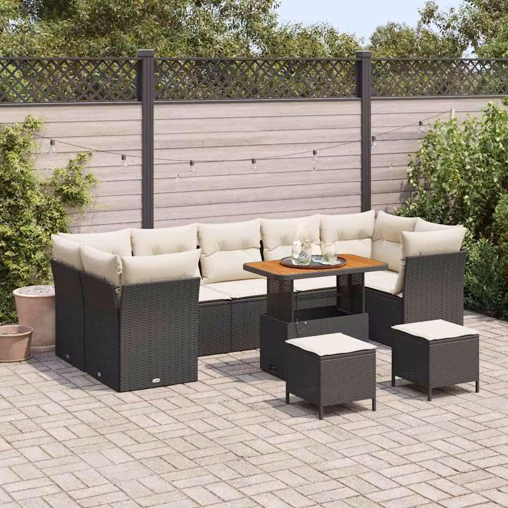 Maison Exclusive - Set divani da giardino 10 pezzi in polyrattan nero