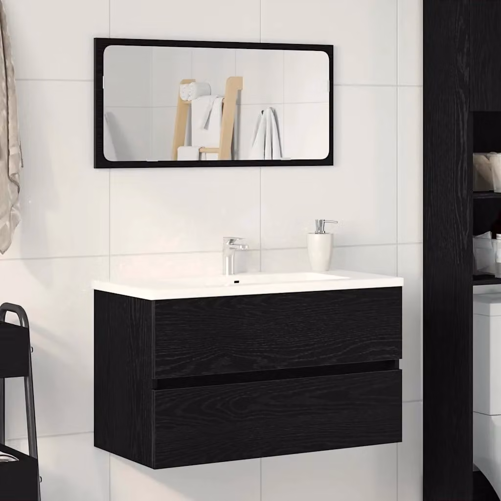 Mobile da bagno vidaXL in legno e metallo, Rovere e Nero, L: 80 cm, P: 38,5 cm, H: 45 cm
